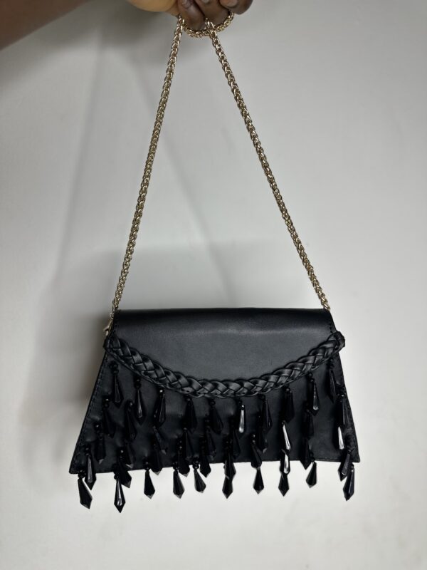 Black Beaded handmade leather bag
