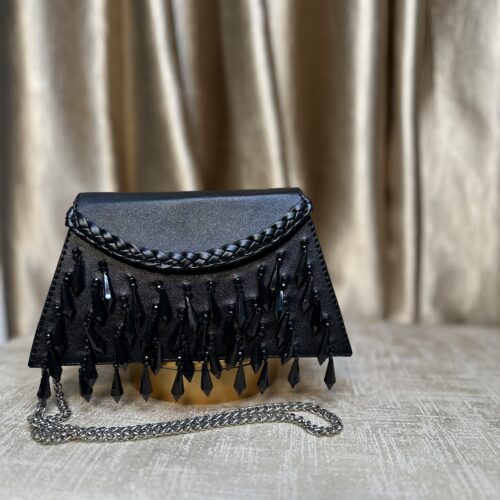 Black Beaded handmade leather bag
