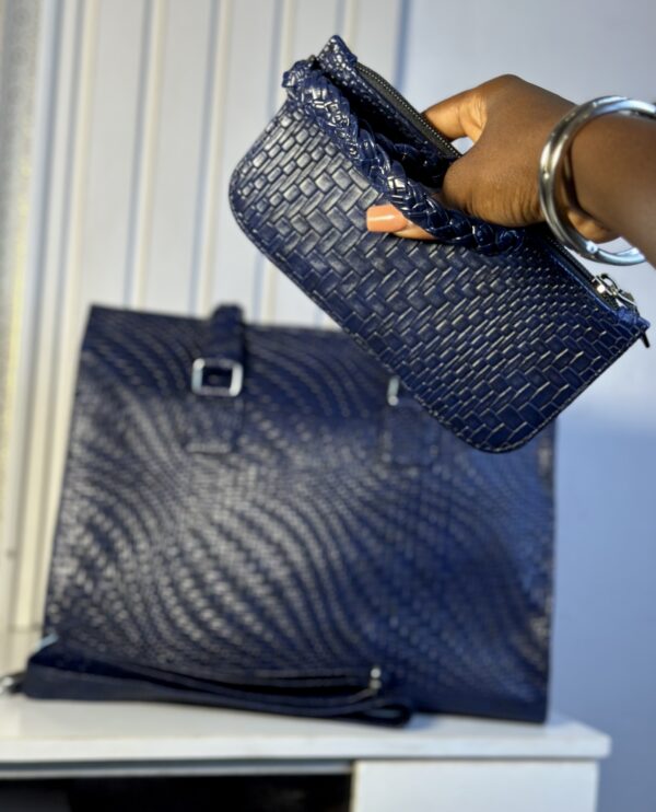 Blue handmade leather tote set – The Braids Brand Ghana