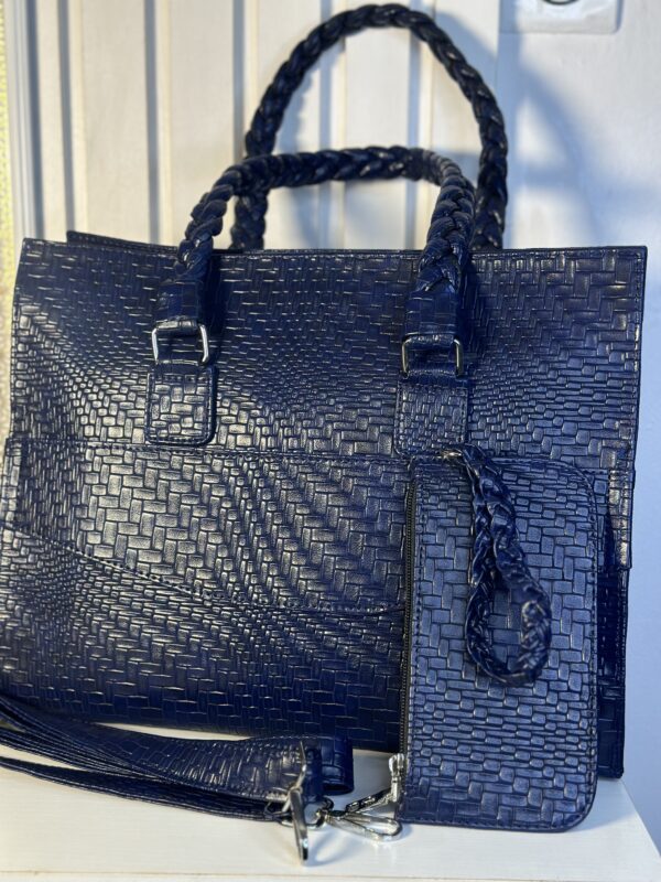 Blue handmade leather tote set – The Braids Brand Ghana