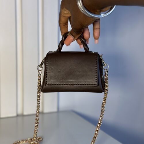 The Lara Bag (1) Mini handmade leather handbag in brown – The Braids Brand Ghana