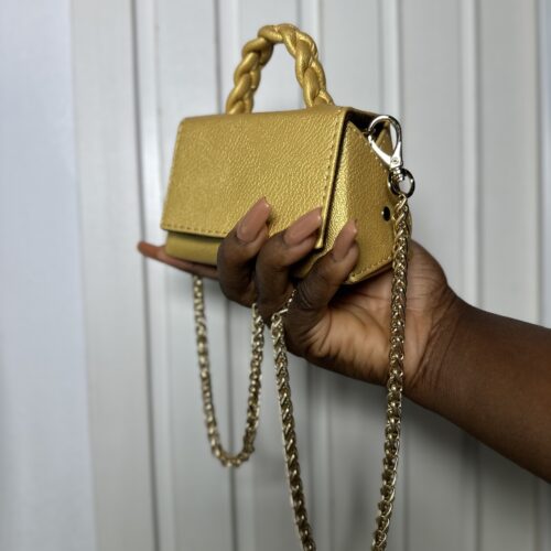 Mini handmade leather handbag in gold– The Braids Brand Ghana