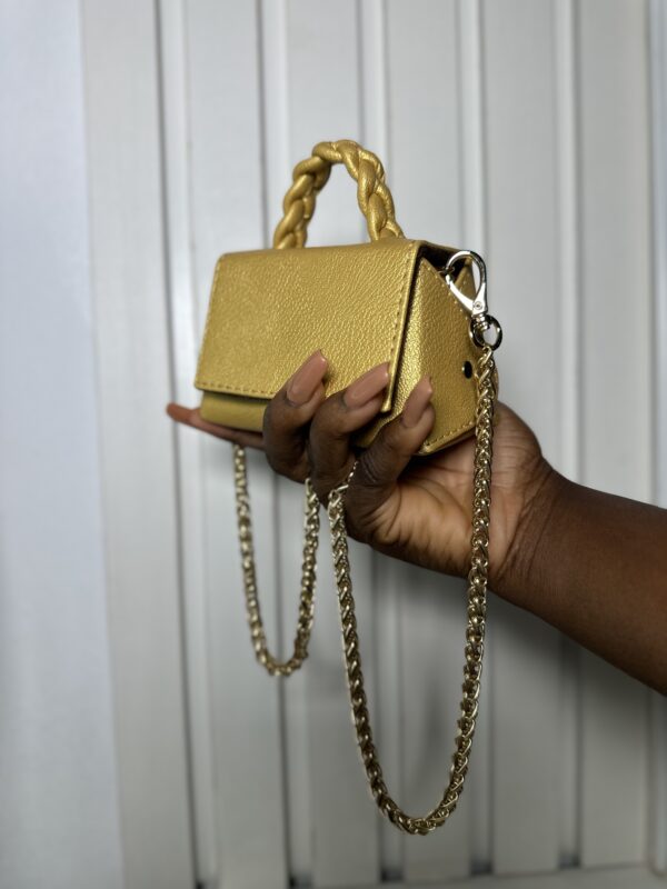 Mini handmade leather handbag in gold– The Braids Brand Ghana