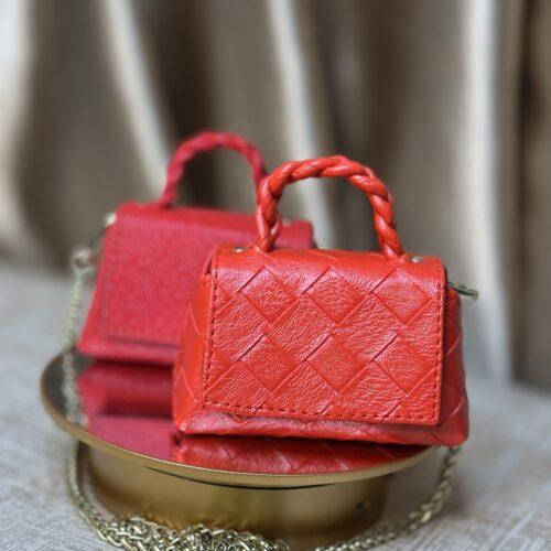 Red Checked leather bag- The braids Brand