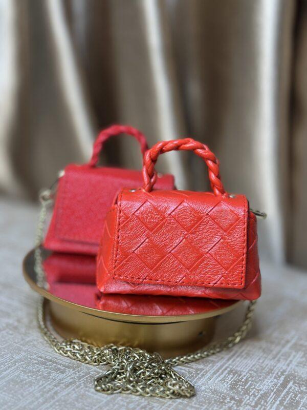 Red Checked leather bag- The braids Brand