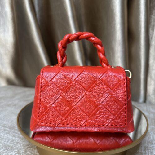 Red Checked leather bag- The braids Brand