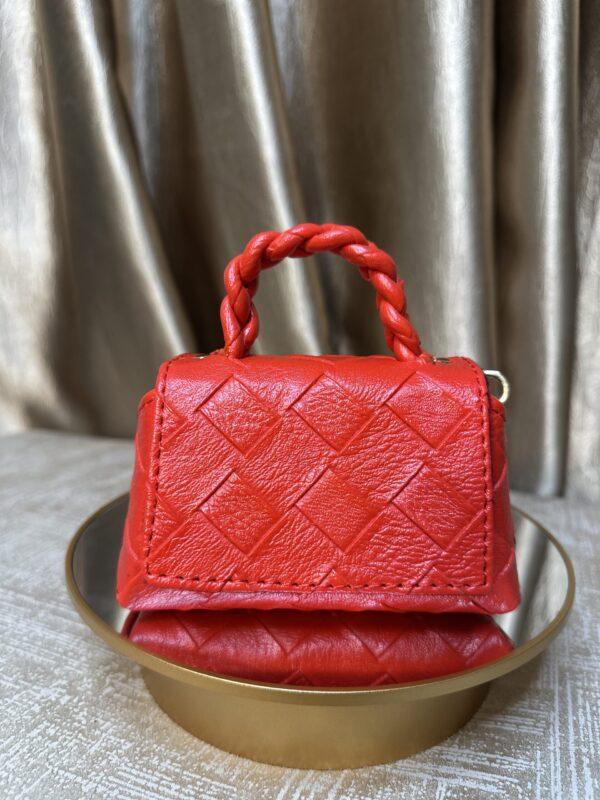 Red Checked leather bag- The braids Brand